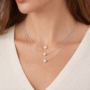 LC Lauren Conrad Mother of Pearl Multistrand Silver Necklace Layered